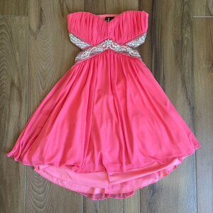 Trixxi pink coral strapless cut out beaded mini Dress size Small